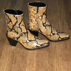 Zara snakeskin print square toe booties